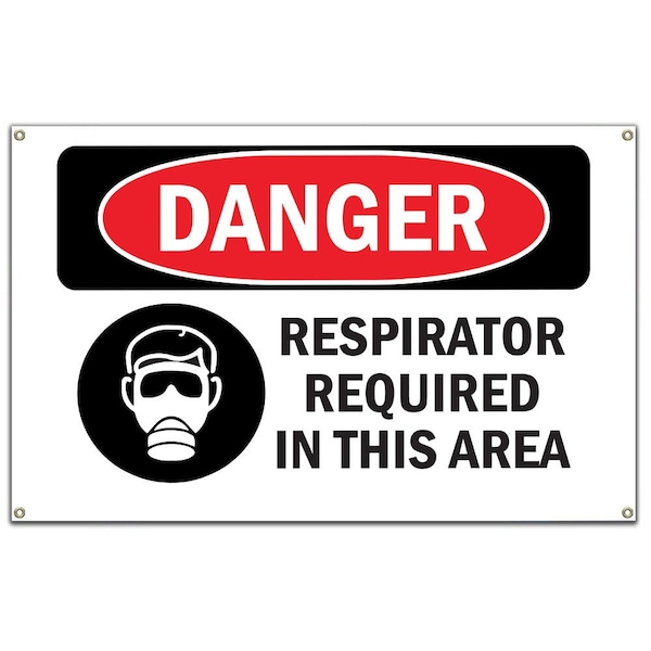 OSHA, Respirator Required In This Area, 60 in Banner, 14" W, 10" H, Respirator Required In This Area